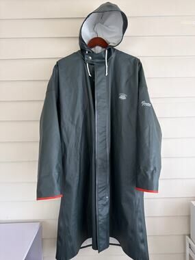 Vintage Grundéns Sweden PVC Rain Slicker Fisherman Long Rain Coat Green Mens M